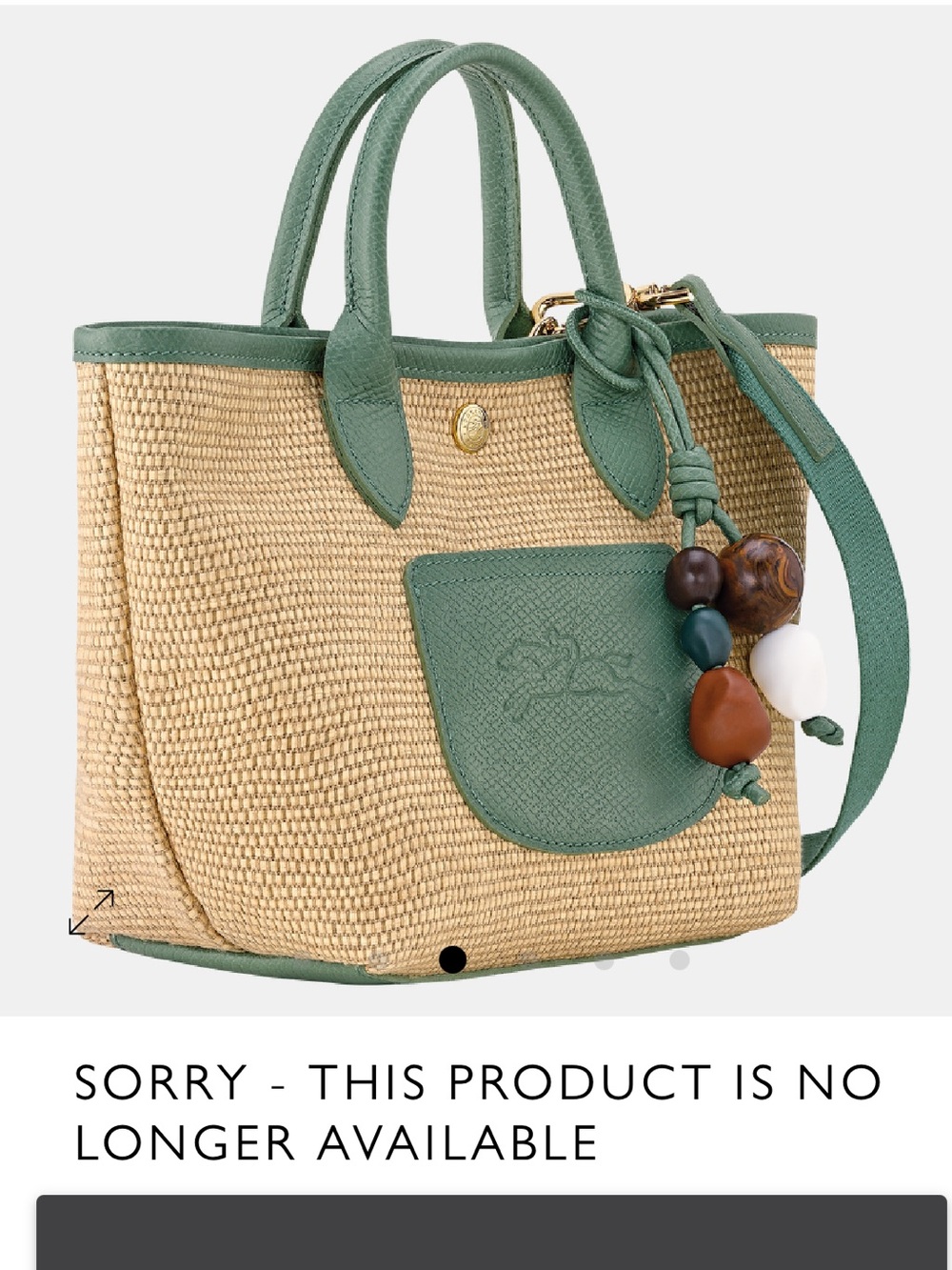 Longchamp Green Trim Woven Straw Crossbody Tote with Bead Charm - Picture 3 of 13